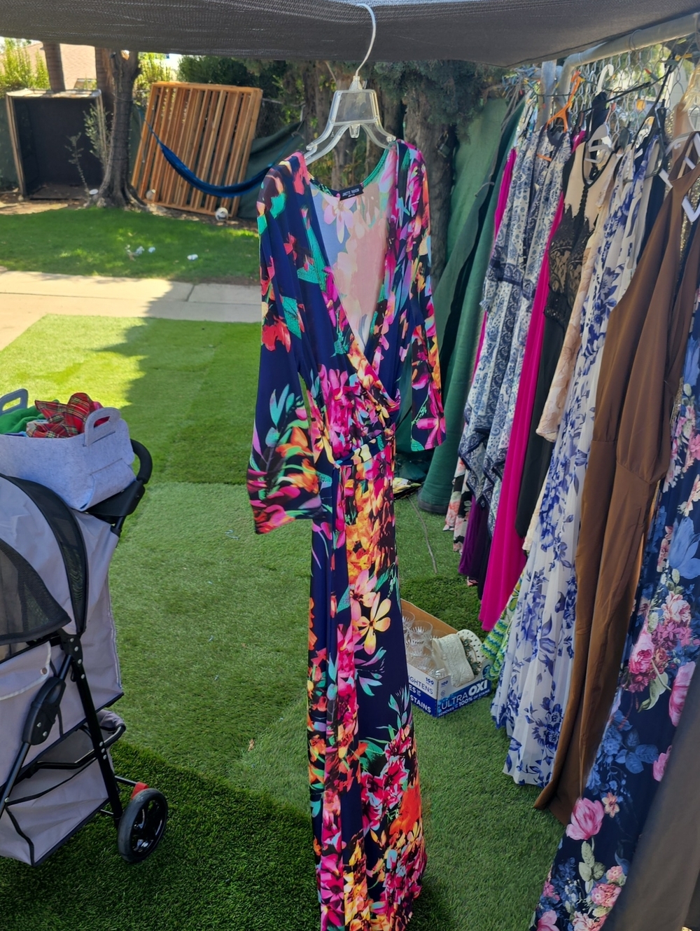 Navy Floral Wrap Maxi Dress with Long Sleeves